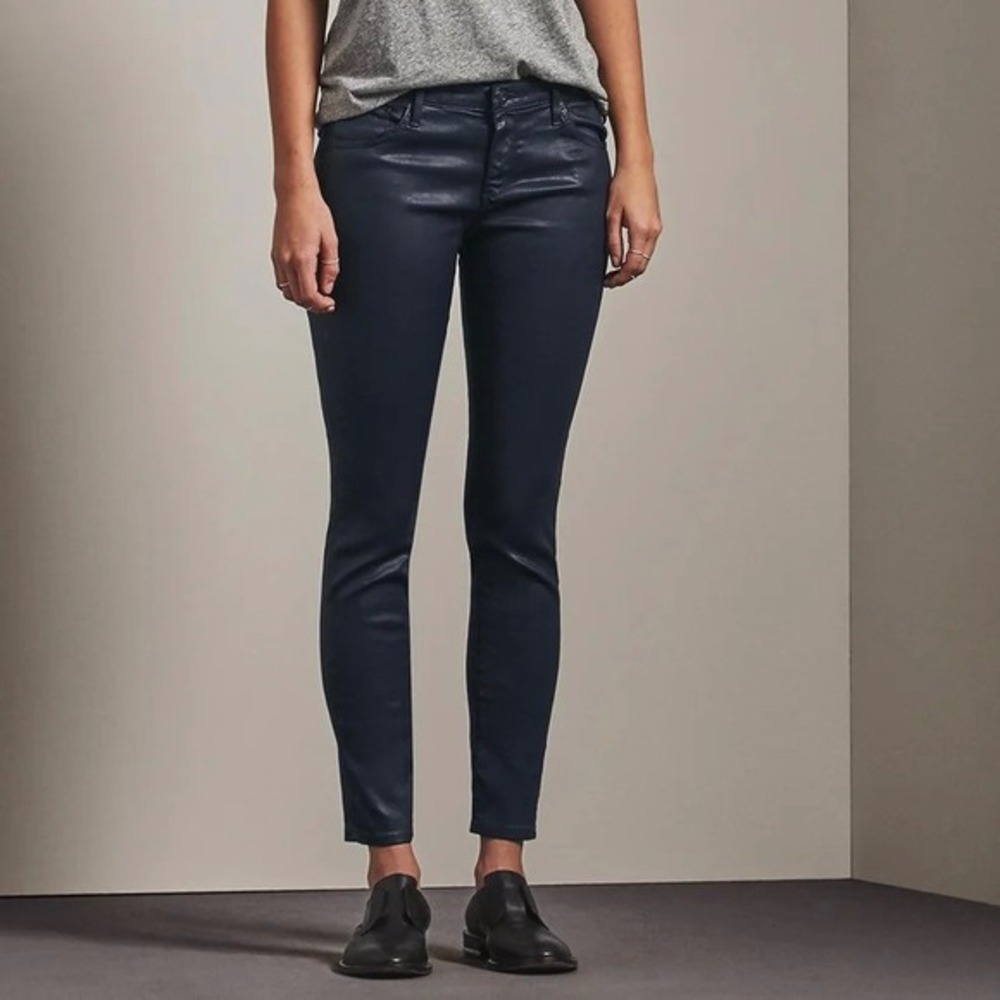 NWOT AG Adriano Goldschmied Legging Ankle Navy Blue Coated Super Skinny Jeans 27